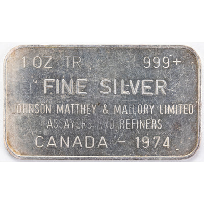 Johnson Matthey Mallory JM&M 1oz .999 Silver Bar - Dated 1974