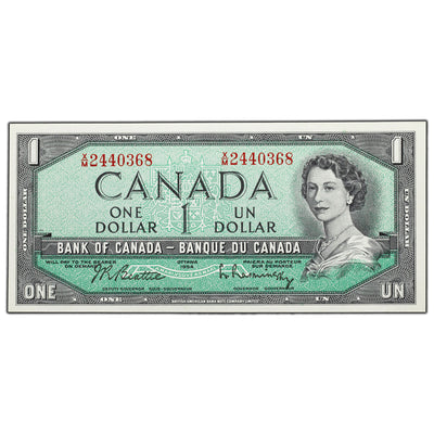 SOLD $1 1954 Bank of Canada Note Beattie-Rasminsky X/M Prefix BC-37b-i - AU