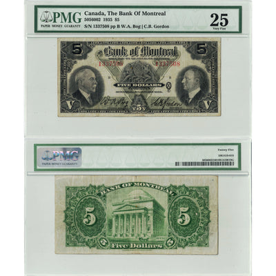 $5 1935 Bank of Montreal Canada Chartered Note #505-60-02 - PMG VF-25