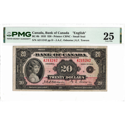 SOLD $20 1935 Bank of Canada Note English Text Small Seal BC-9b - PMG VF-25