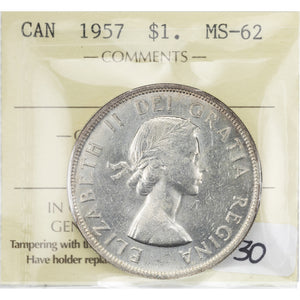 SOLD Canada 1957 $1 Silver Dollar Coin - ICCS MS-62