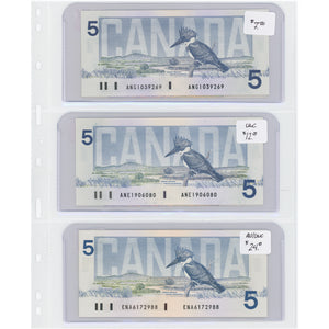SOLD $5 1986 Bank of Canada Notes - Lot of 6 - Retail $94.5