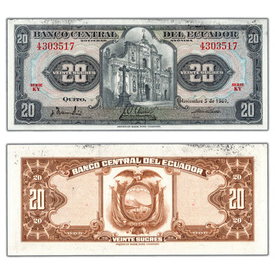 Ecuador 1969 20 Twenty Sucres Note #103b - Uncirculated