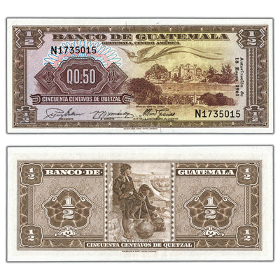 Guatemala 1961 1/2 Half Quetzal Note P #41a - AU/UNC