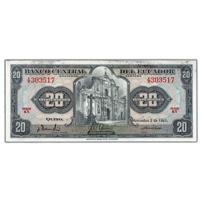 Ecuador 1969 20 Twenty Sucres Note #103b - Uncirculated