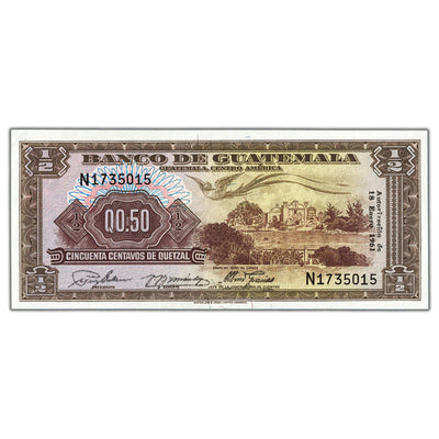 Guatemala 1961 1/2 Half Quetzal Note P #41a - AU/UNC
