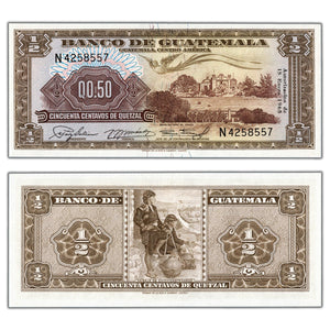 SOLD Guatemala 1965 1/2 Half Quetzal Note P #51 - Choice UNC