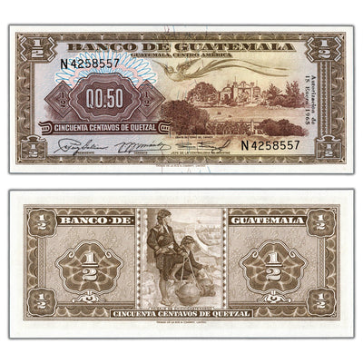 SOLD Guatemala 1965 1/2 Half Quetzal Note P #51 - Choice UNC