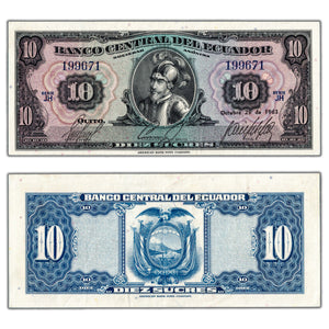 SOLD Ecuador 1963 10 Ten Sucres Note P #101Aa - EF/AU