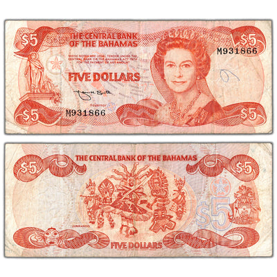 Bahamas ND (1984) $5 Five Dollars Note P #45b - Writing
