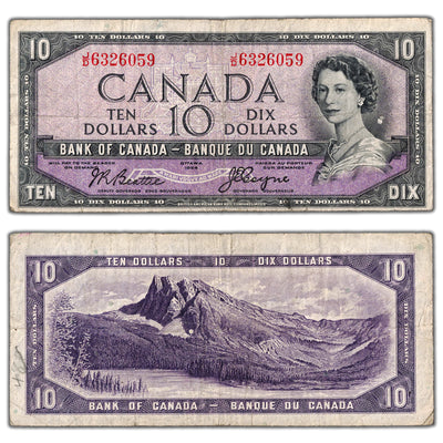 $10 1954 Bank of Canada Note Devil Face J/D Prefix BC-32b - F/VF