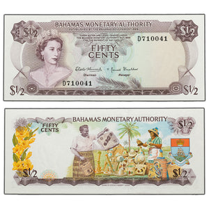 SOLD Bahamas 1968 50 Cents Note P #26a - AU/UNC