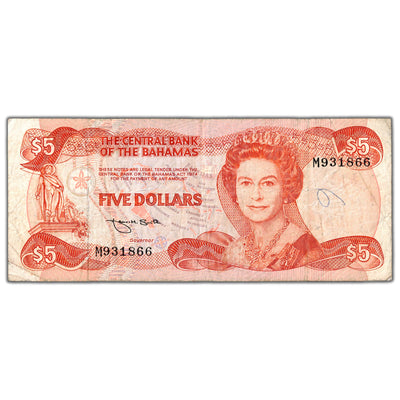 Bahamas ND (1984) $5 Five Dollars Note P #45b - Writing