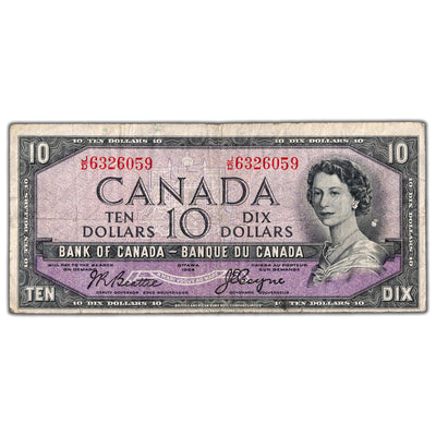 $10 1954 Bank of Canada Note Devil Face J/D Prefix BC-32b - F/VF