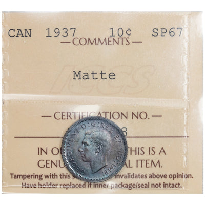 Canada 1937 10 Cents Dime Silver Matte Specimen Coin - ICCS SP-67
