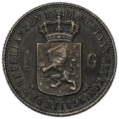 Netherlands 1898 1/2 Gulden Silver Coin KM #121.1