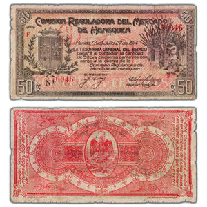 SOLD Mexico Comision Reguladora Del Mercado De Henequen 1914 50 Centavos Note