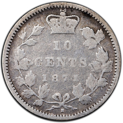 SOLD Canada 1871-H 10 Cents Dime Silver Coin - VG
