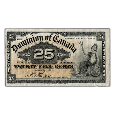 25 Cents 1900 Dominion of Canada Note Shinplaster Boville DC-15b - VF+