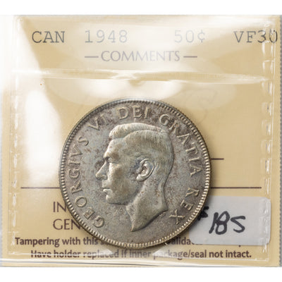 SOLD Canada 1948 50 Cents Half Dollar Silver Coin - ICCS VF-30