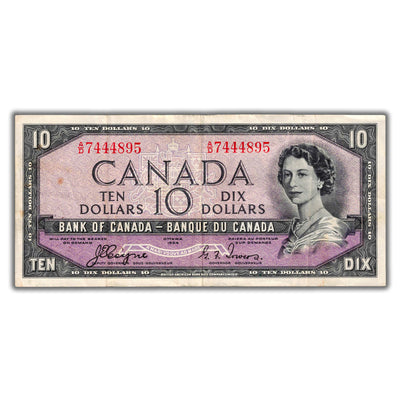 $10 1954 Bank of Canada Note Devil Face A/D Prefix BC-32a - VF (stains)