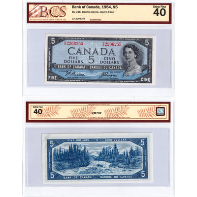 SOLD $5 1954 Bank of Canada Note Devil Face D/C Prefix BC-31b - BCS EF-40