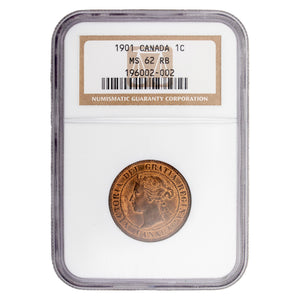 SOLD Canada 1901 1c One Large Cent Coin - NGC MS-62 RB