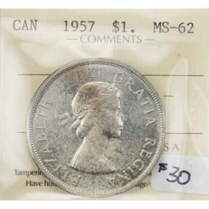 SOLD Canada 1957 $1 Silver Dollar Coin - ICCS MS-62