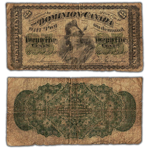 25 Cents 1870 Dominion of Canada Shinplaster Note Plain DC-1c - G/VG