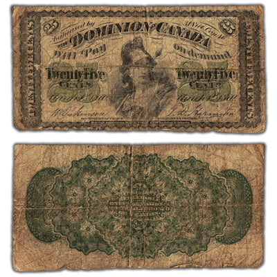 25 Cents 1870 Dominion of Canada Shinplaster Note Plain DC-1c - G/VG