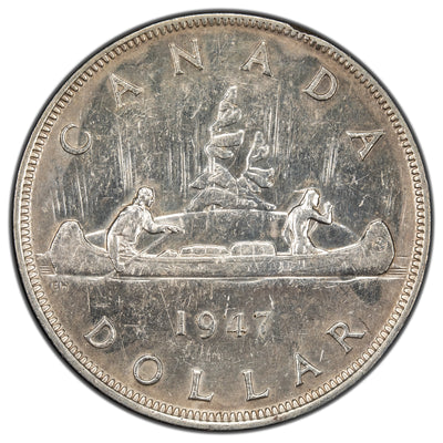 SOLD Canada 1947 Pointed 7 4xHP $1 Silver Dollar Coin - EF