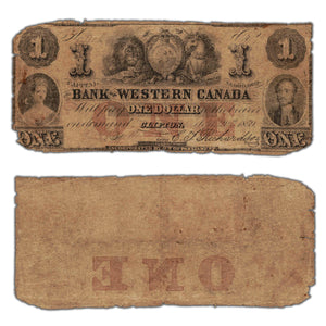 SOLD $1 1859 Bank of Western Canada Chartered Note #795-10-04 - Filler