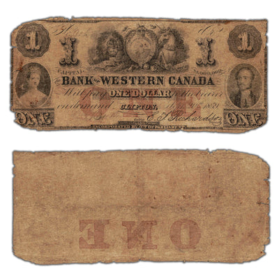 SOLD $1 1859 Bank of Western Canada Chartered Note #795-10-04 - Filler