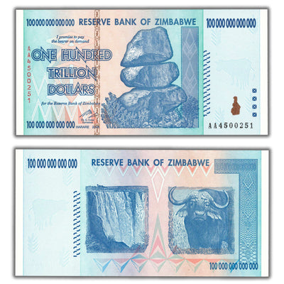 SOLD Zimbabwe 2008 100 Trillion Dollars Note P #91 - Uncirculated