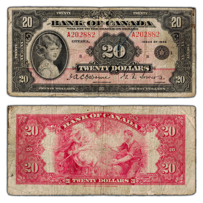 SOLD $20 1935 Bank of Canada Note English Text Small Seal BC-9b - Writing