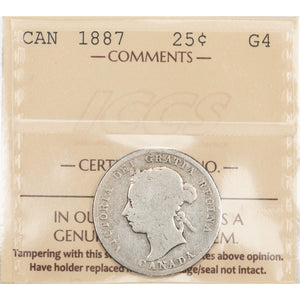 SOLD Canada 1887 25 Cents Quarter Silver Coin - ICCS G-4