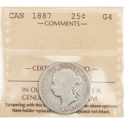 SOLD Canada 1887 25 Cents Quarter Silver Coin - ICCS G-4