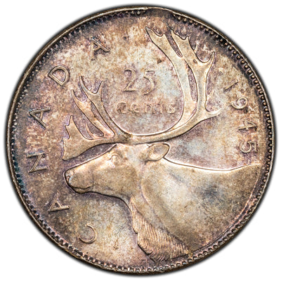 Canada 1945 25 Cents Quarter Silver Coin - MS-62
