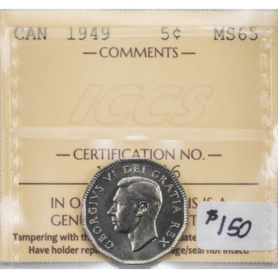 SOLD Canada 1949 5 Cents Nickel Coin - ICCS MS-65