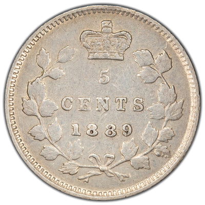 Canada 1889 5 Cents Silver Coin - Very Fine