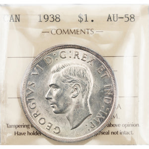SOLD Canada 1938 $1 Silver Dollar Coin - ICCS AU-58