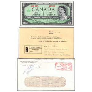 SOLD $1 1967 Bank of Canada Note 1867-1967 BC-45a - w/ BOC Letter