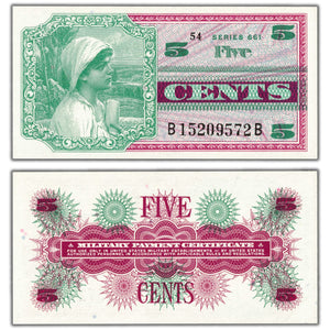 SOLD United States 5 Cents Series 661 Military Payment Certificate Note - UNC