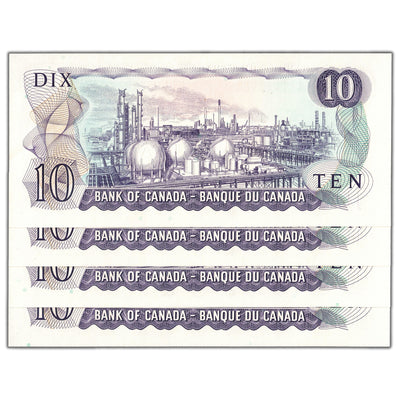 SOLD $10 1971 Bank of Canada Notes DL Short Run Prefix BC-49a - 4 Consecutive AU-58