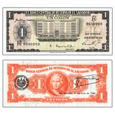 SOLD El Salvador 1964 1 One Colon Note P #100 - Choice UNC