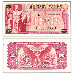 SOLD United States 5 Cents Series 692 Military Payment Certificate Note - UNC