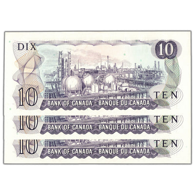 SOLD $10 1971 Bank of Canada Notes DN Prefix BC-49b - 3 Consecutive AU-58