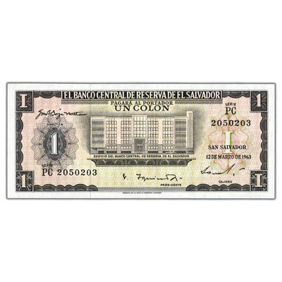 SOLD El Salvador 1964 1 One Colon Note P #100 - Choice UNC