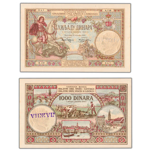 SOLD Yugoslavia 1920 1000 Dinara Contemporary Imitation Note P #23x2