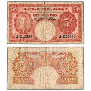 SOLD Jamaica 1957 5 Five Shillings Note P #37b - Circulated